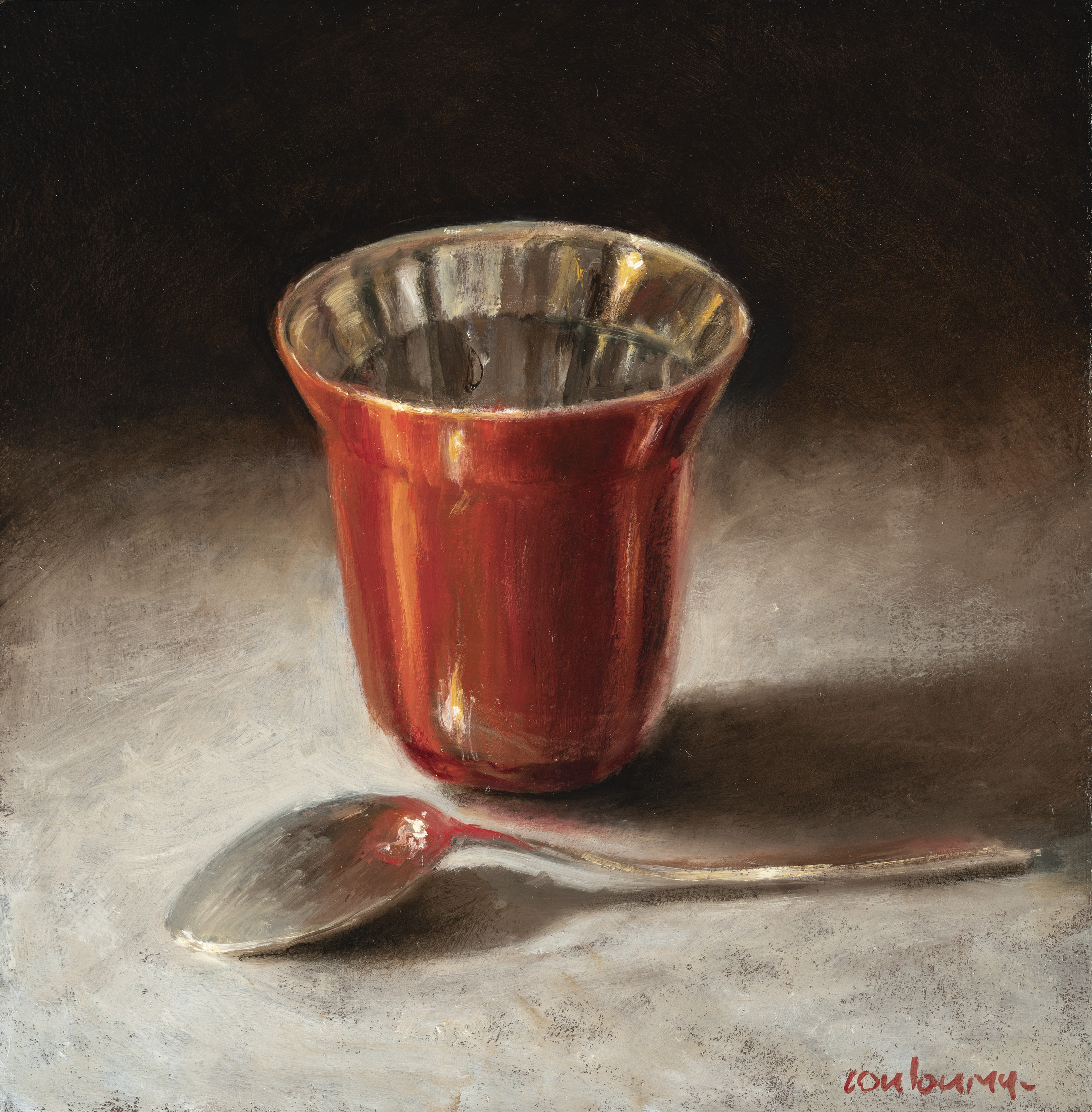 2025 La tasse, huile sur carton, 15x15 cm, Couloumy