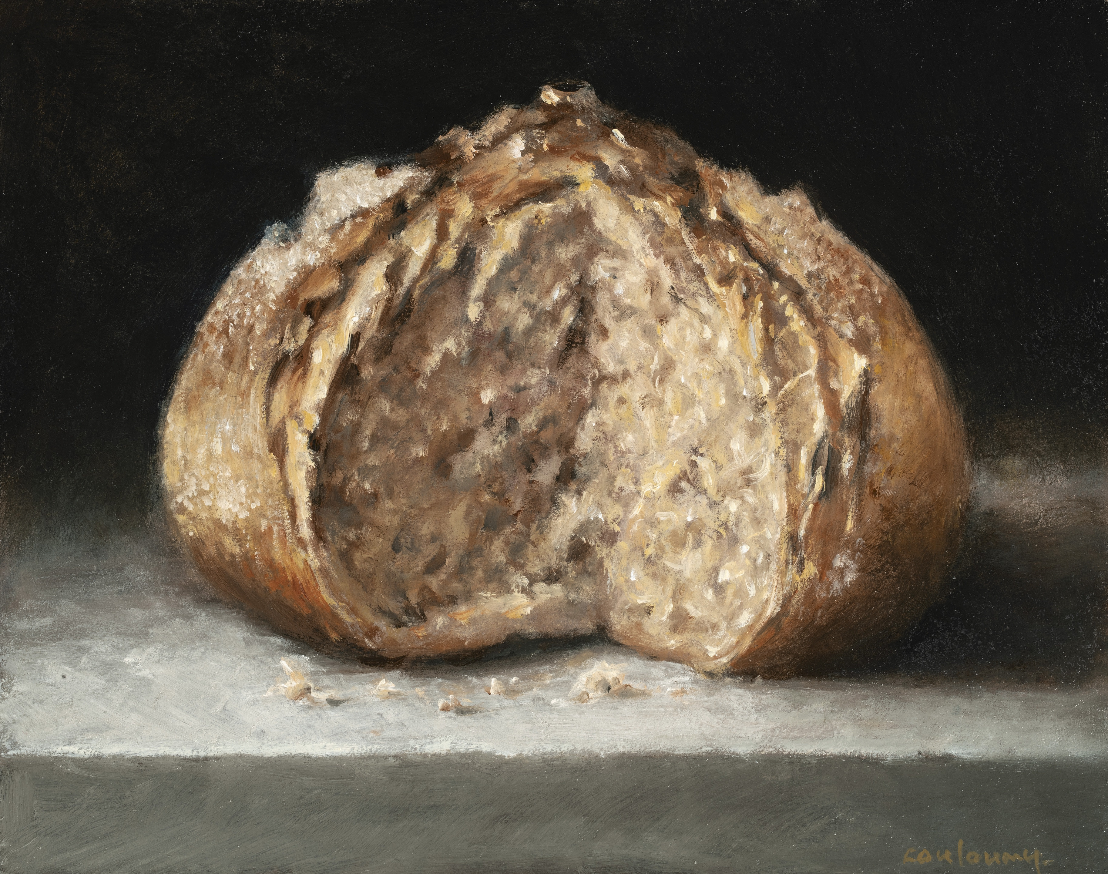 2025 Le pain, huile sur carton, 19 x 24 cm, Couloumy