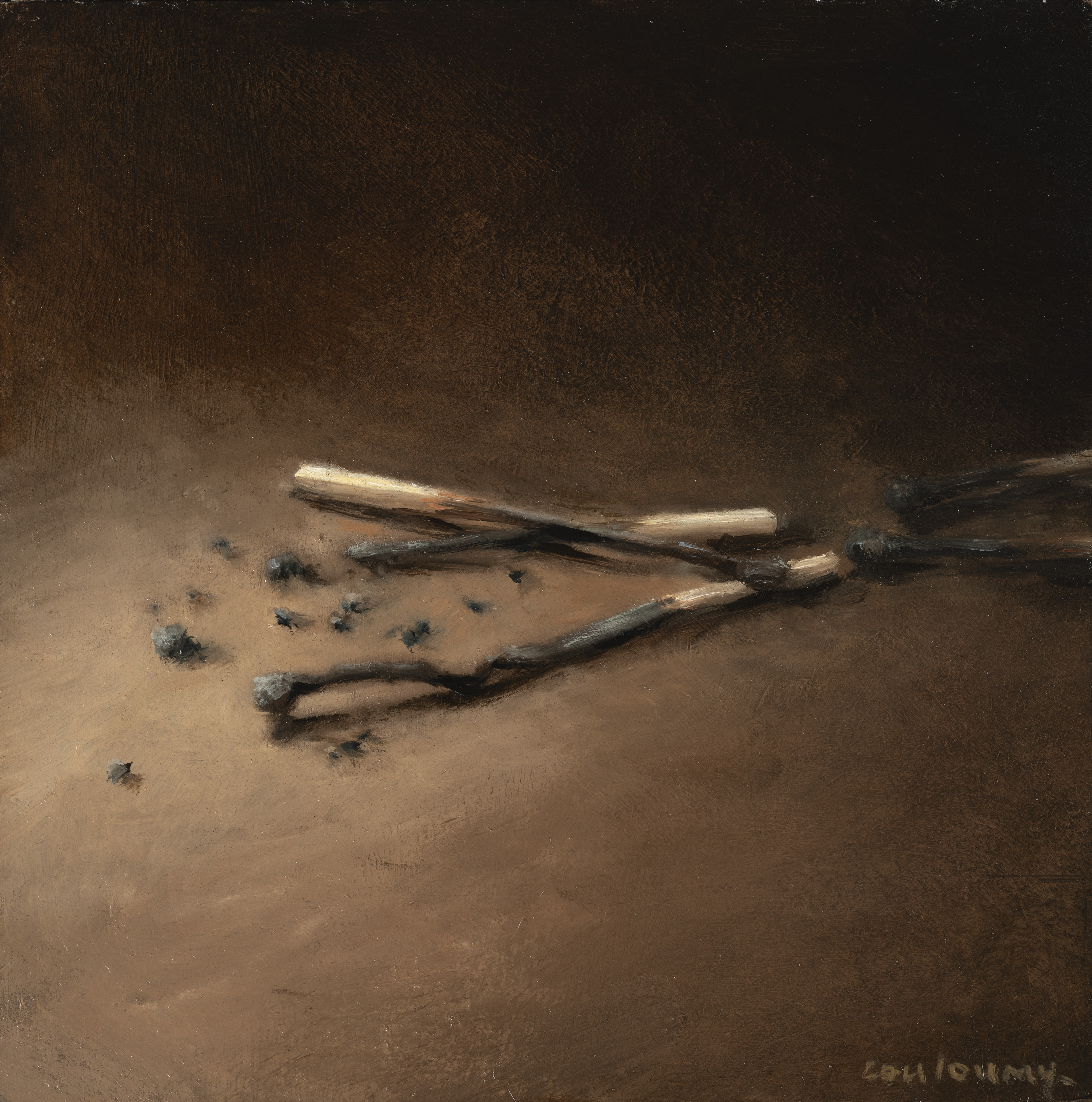 2025 Les allumette, huile sur carton, 15 x 15 cm, Couloumy