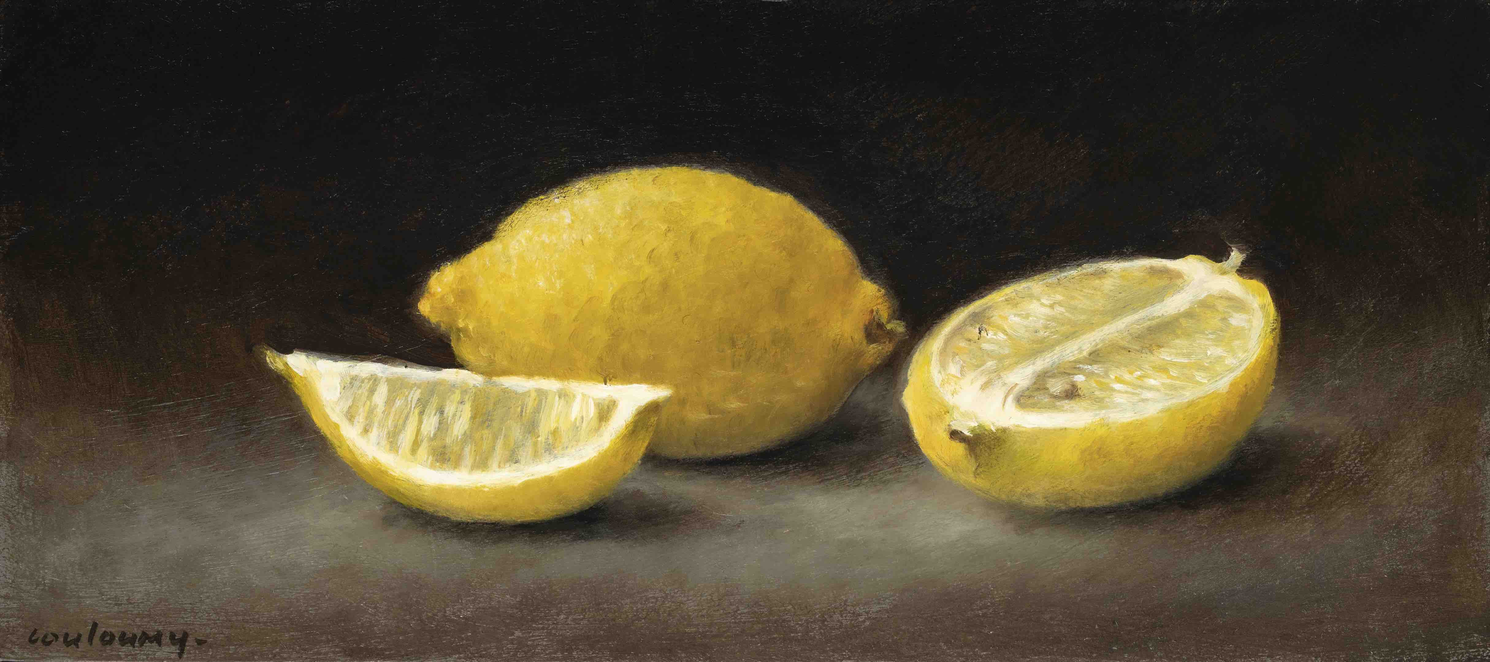 2023 huile sur carton Les deux citrons 12x27