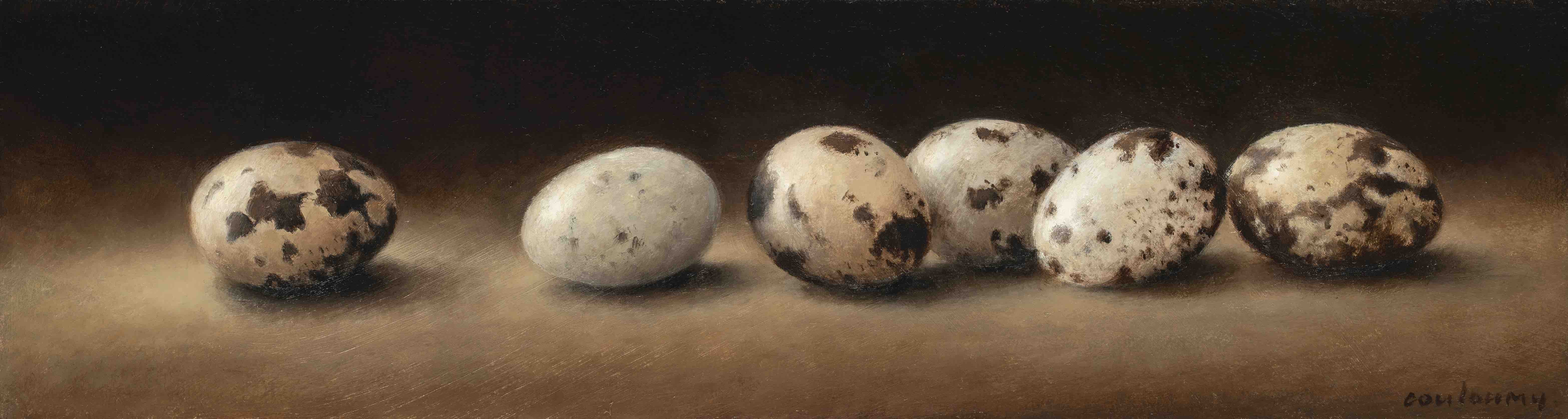 2023 huile sur carton Les oeufs de caille 8x30