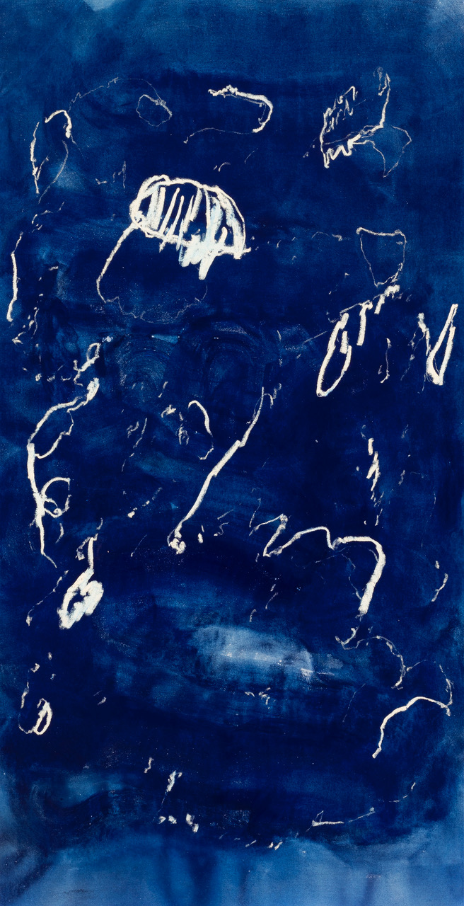 2022 N° 76 Pigments, encre & huile sur coton 141 x 73 cm